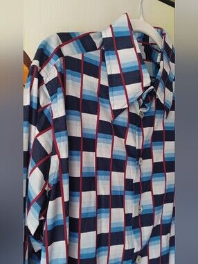 70s Dagger Collar Abstract Plaid Button Up Shirt